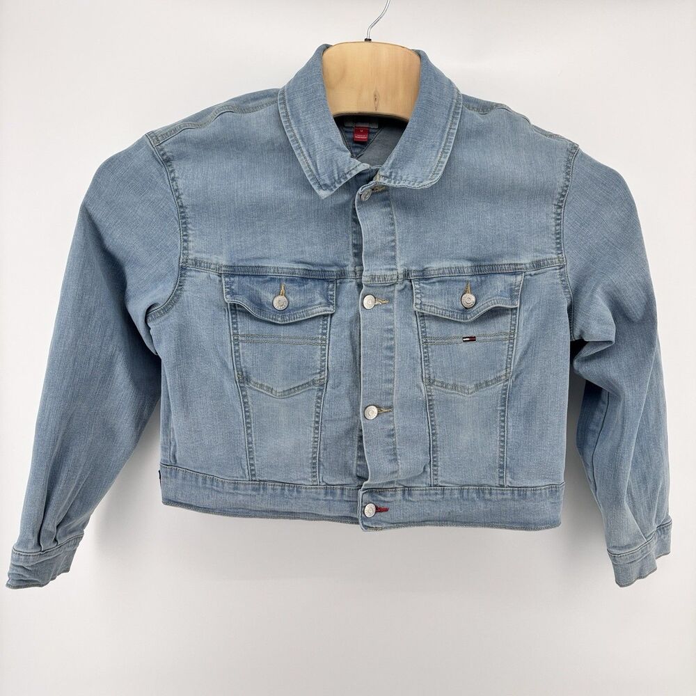 Tommy Jeans Denim Trucker Jacket Women’s M Light Wash Cropped Stretch